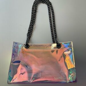 NEW Iridescent Clear Plastic Small Tote Bag Chain Straps Shoulder Purse
